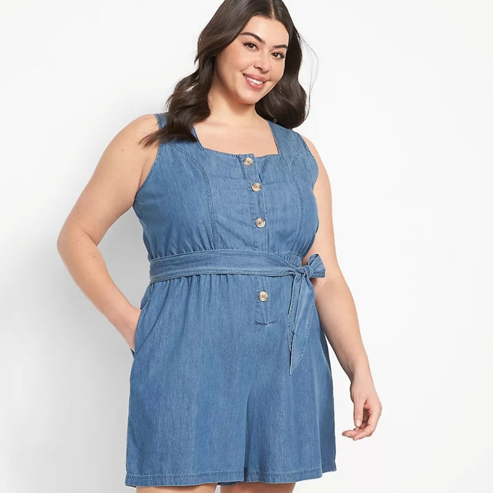 Sleeveless square neck denim button up wrapper
